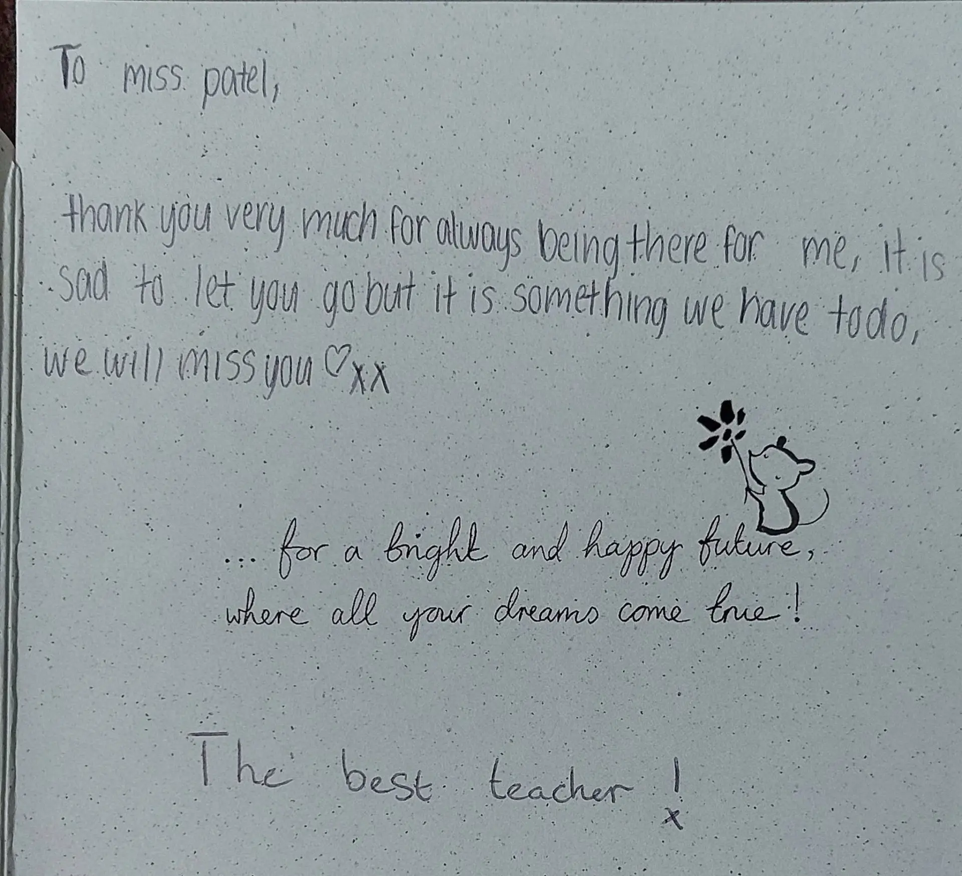 Handwritten thank you card from a student to Mrs Patel (10 of 19)
