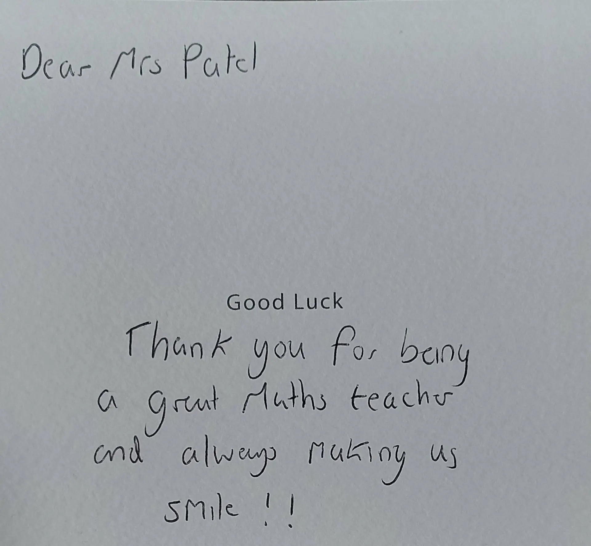 Handwritten thank you card from a student to Mrs Patel (19 of 19)