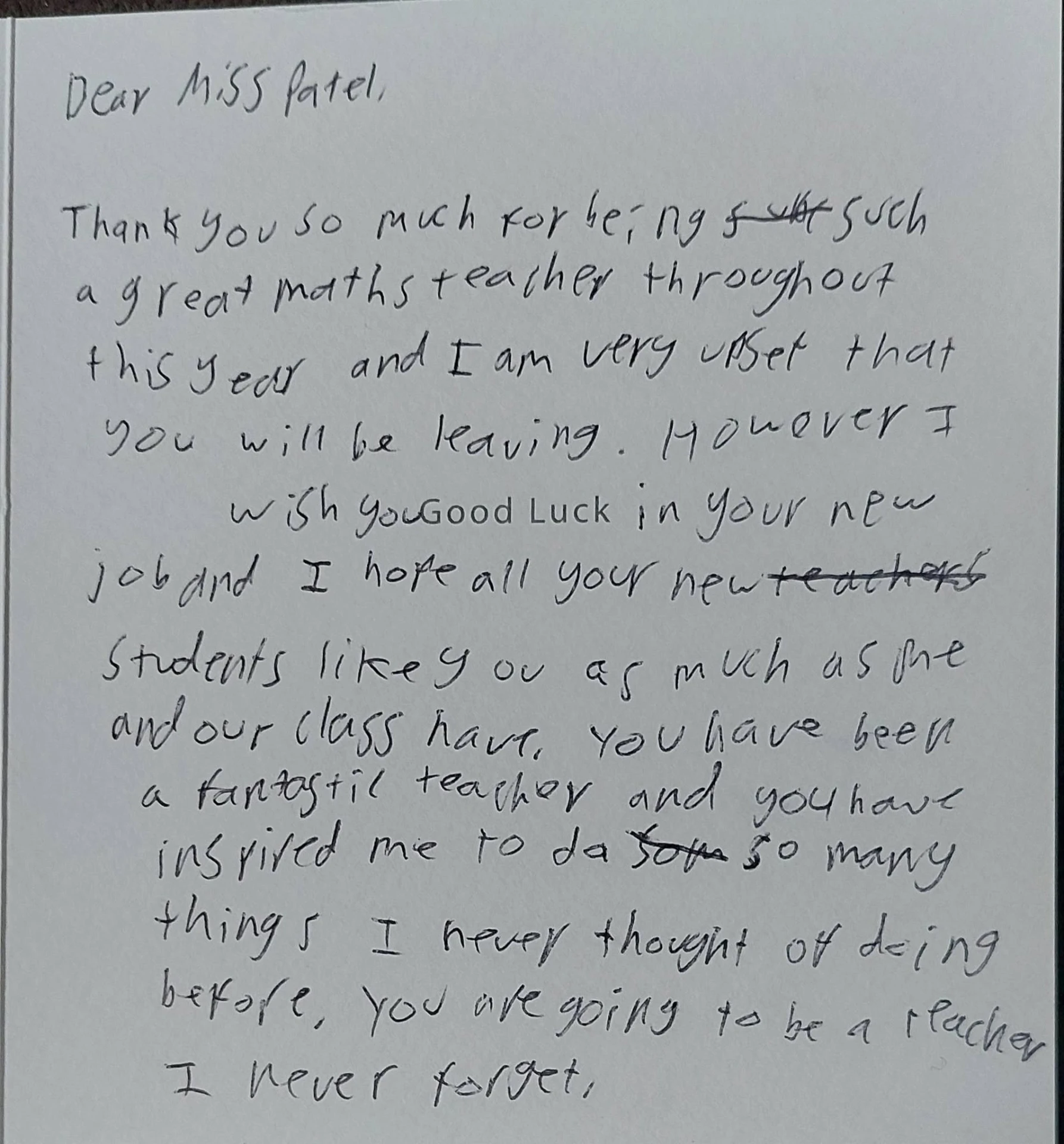 Handwritten thank you card from a student to Mrs Patel (14 of 19)