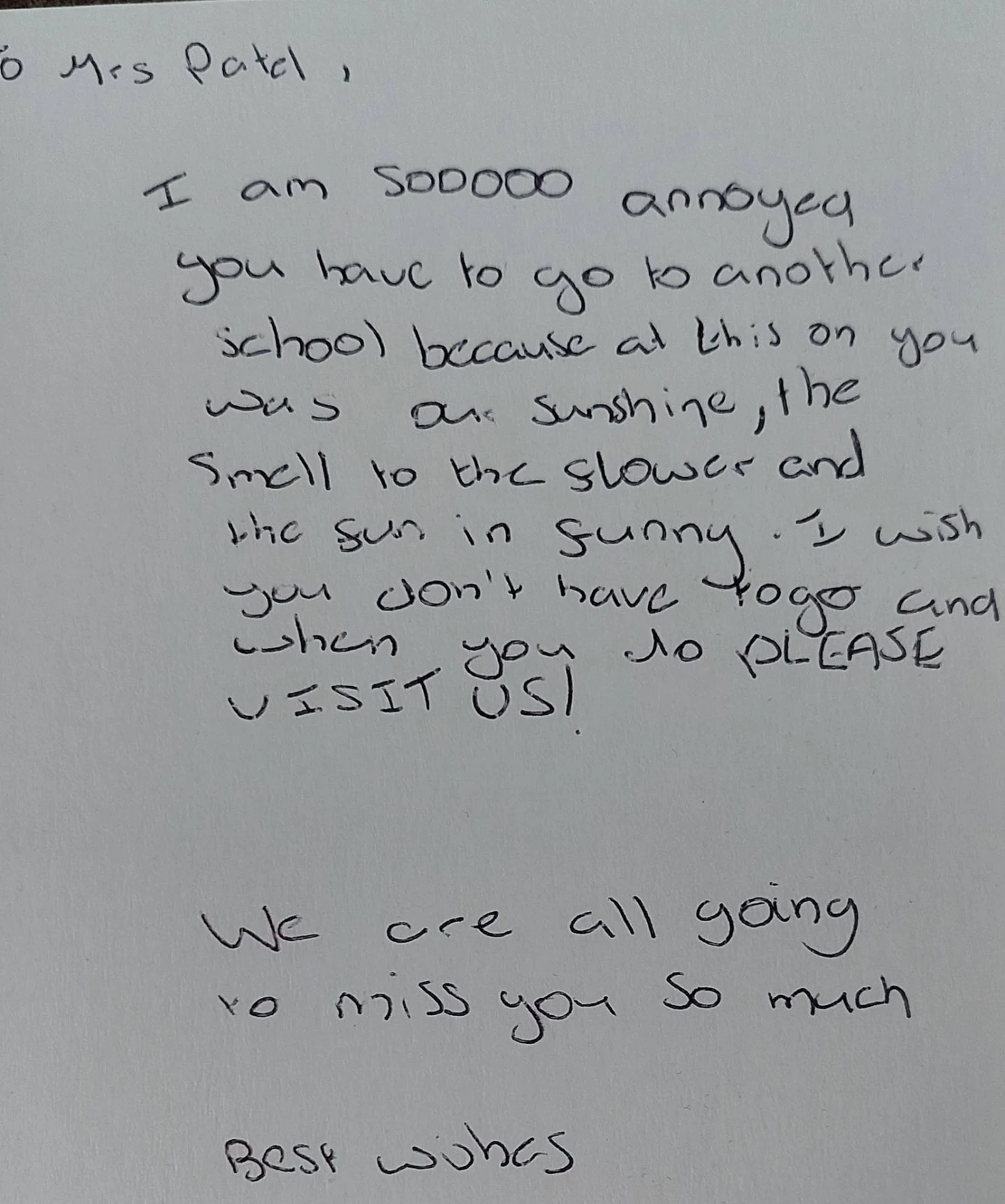 Handwritten thank you card from a student to Mrs Patel (9 of 19)