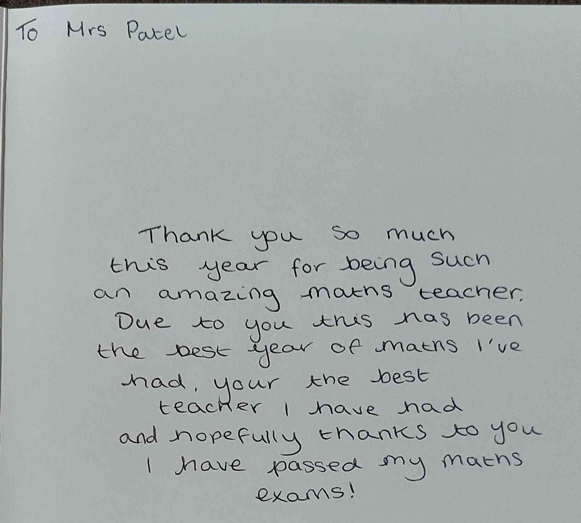 Handwritten thank you card from a student to Mrs Patel (11 of 19)