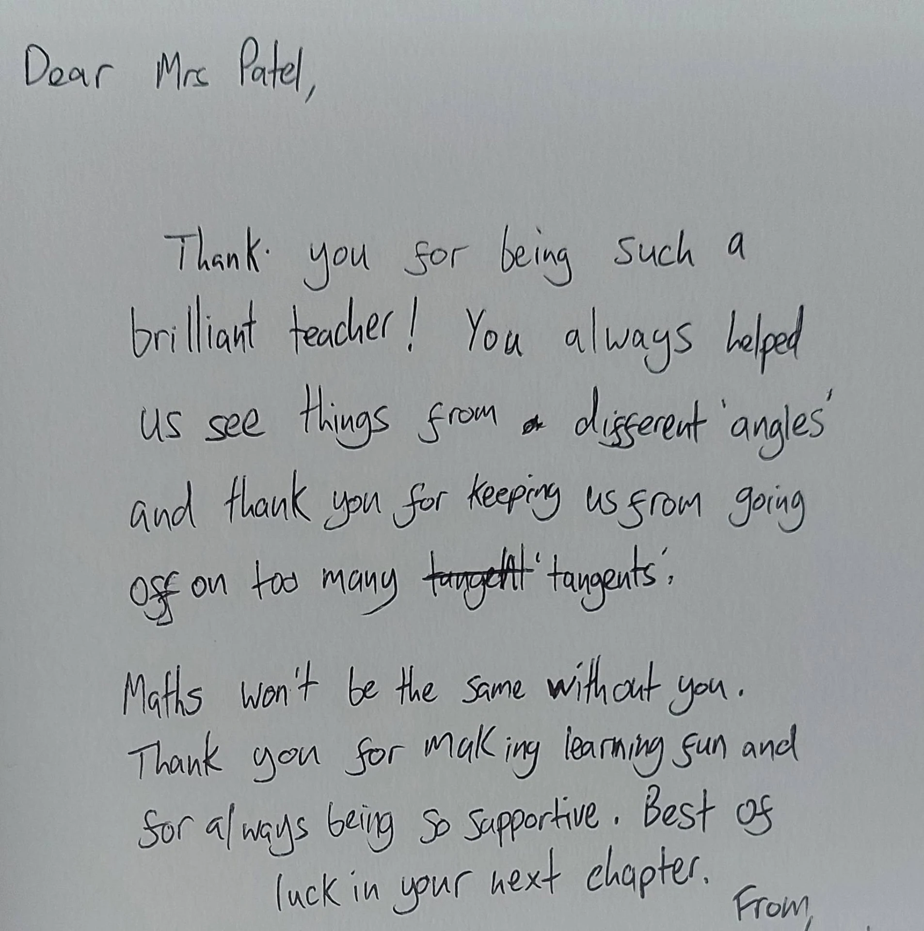 Handwritten thank you card from a student to Mrs Patel (12 of 19)