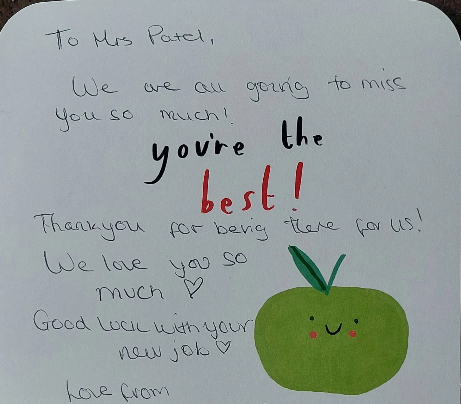 Handwritten thank you card from a student to Mrs Patel (7 of 19)