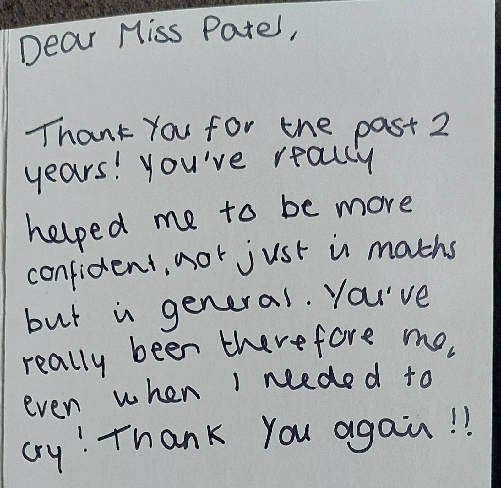 Handwritten thank you card from a student to Mrs Patel (3 of 19)
